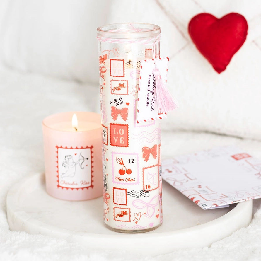 Postage Stamp Sparkling Rose Tube Candle