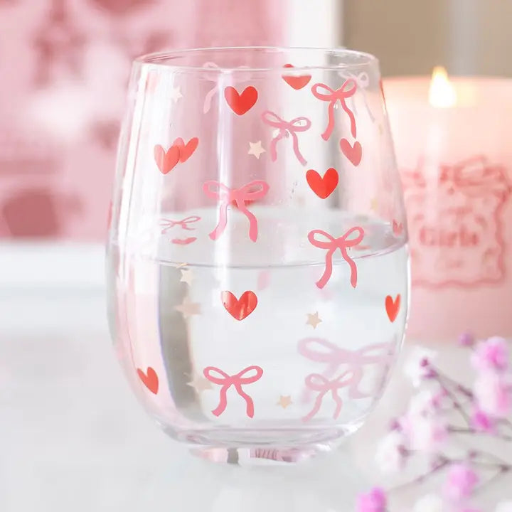 Bow and Heart Print Stemless Glass