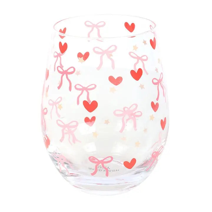 Bow and Heart Print Stemless Glass